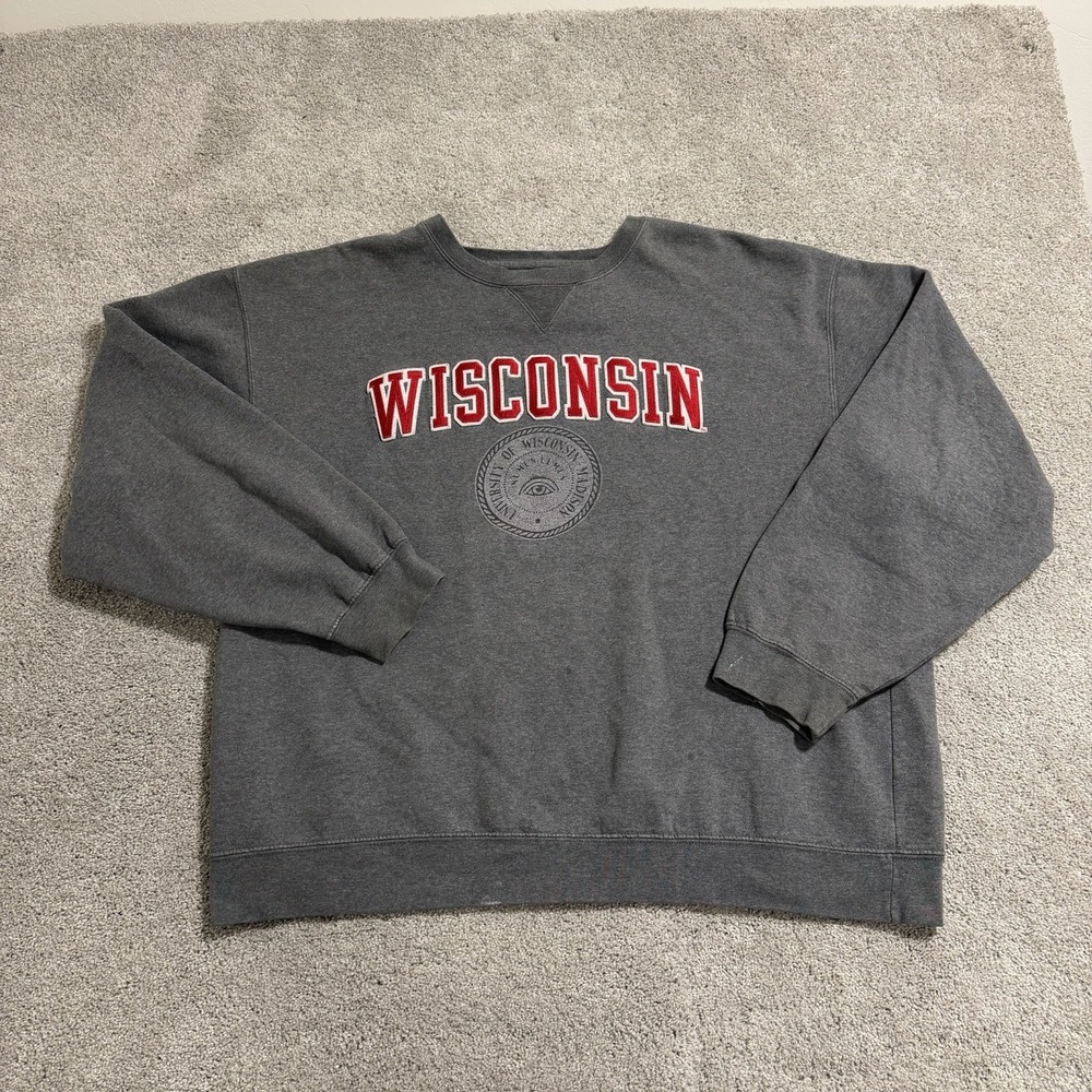 Vintage Wisconsin Badgers Sweatshirt Mens XXL Grey Pullover Crewneck Y2K 90s‎